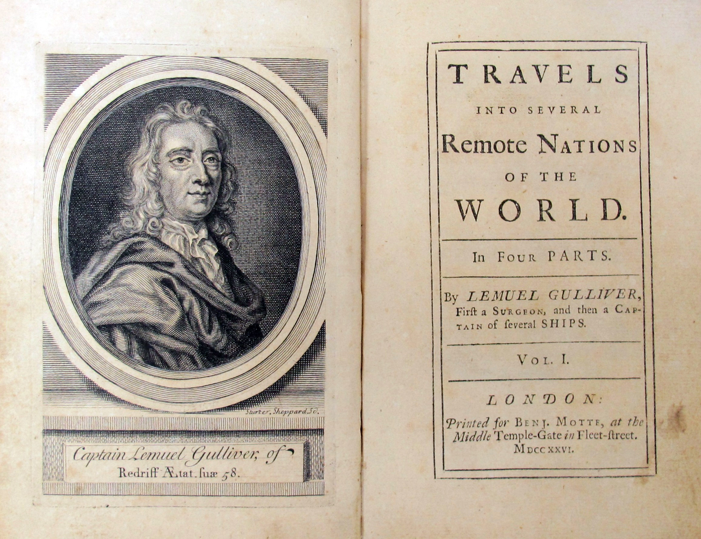 Разворот первого издания «Путешествий Гулливера», 1726 год